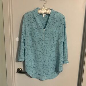 Jaclyn Smith Teal Blouse with Black Dots